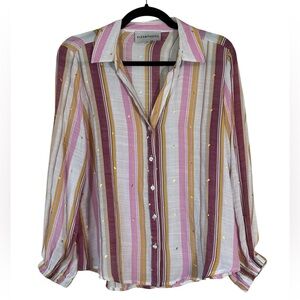 Alex & Parker Purple Pink Striped Button Down Shirt Womens M Casual Preppy